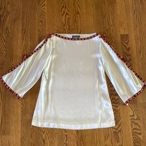 Vintage white pullover top with multi color trim